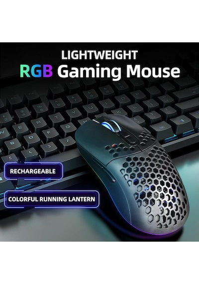 Valkyrie Kablosuz Petek Tasarım Şarjlı Gaming Mouse Rgb Aydınlatmalı 3200 Dpı Ultra Hafif Siyah -