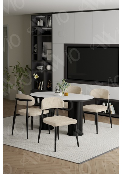 Avvio Egos Bohem Ayak Siyah Polo Sandalye 80x140 Mutfak Masa Sandalye Takımı Beyaz Avvio Egos Bohem Ayak Siyah Polo Sandalye 80x140 Mutfak Masa Sandalye Takımı Beyaz