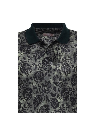 Yake Store Yeşil Çiçek Desenli Polo Yaka T-shirt - Wessi - Yeşil siyah