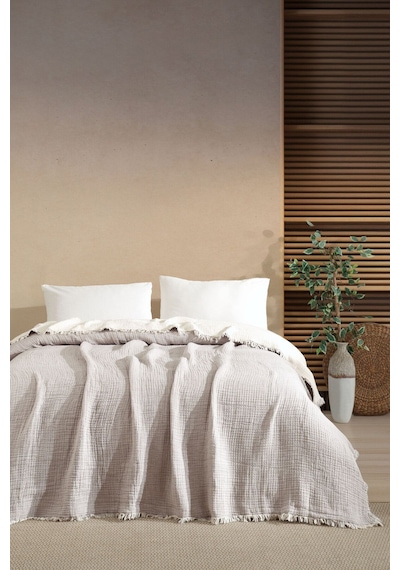 Varol Tek Kişilik 5 Katlı %100 Pamuk Müslin Yatak Örtüsü - Taş Tas/160x230cm Taş