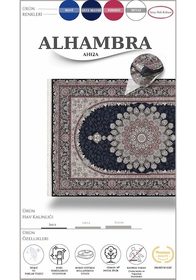Saray Halı Alhambra Ah12a 120 Tarak Lüks Klasik Salon Halısı Özel Taban Dokulu Lacivert - Gri