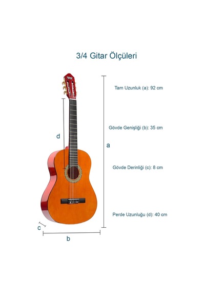 Midex CG-36OR-PAK Kaliteli 36 İnç 3/4 Junior Çocuk Gitarı 8-12 Yaş Arası (Çanta Askı Pena Metod)