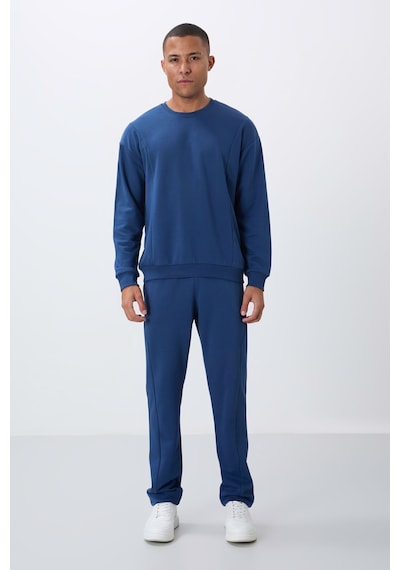 Tommy Life Parlament Kompakt Pamuklu Kalın Pürüzsüz Dokulu O Yaka Comfort Fit Erkek Eşofman Takım -85263 Mavi