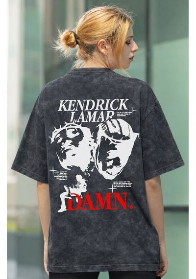 Tasarım Kendrick Lamar Damn Rapper Şarkıcı Baskılı Unisex Oversiz Siyah