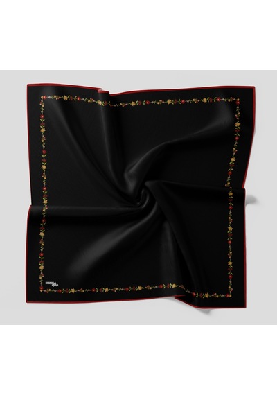 Bonjela Soft Eşarp Minimal Çiçek Desen Siyah Siyah
