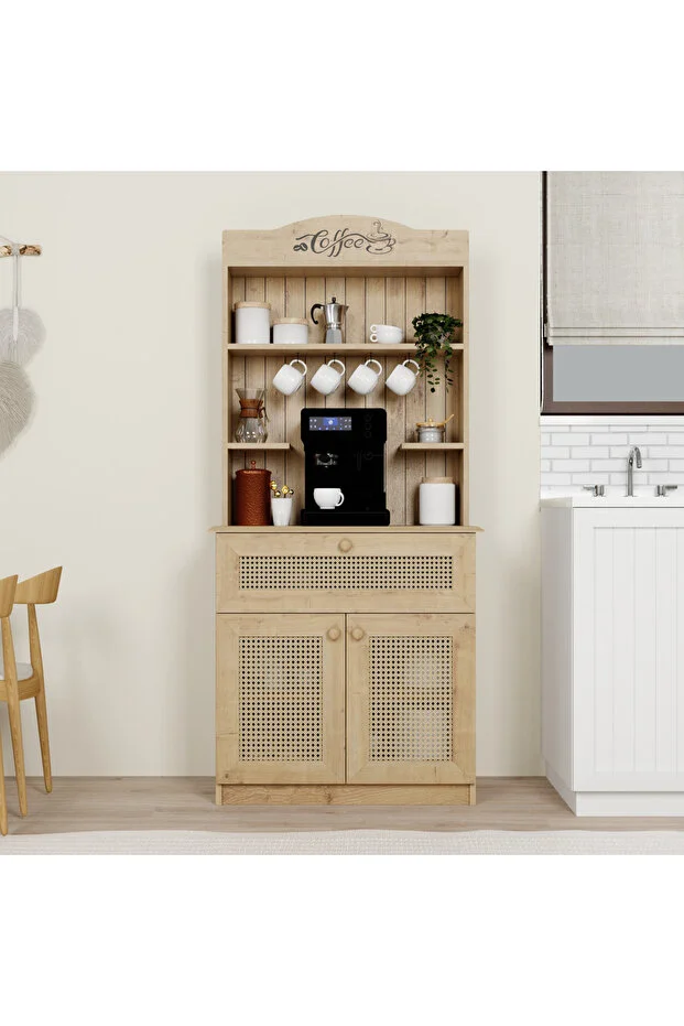 Lucas 2 Kapaklı Çekmeceli Sarı Hasır Desen Kahve Köşesi Çok Amaçlı Mutfak Dolabı - Safir Meşe Safir Meşe Lucas 2 Kapaklı Çekmeceli Sarı Hasır Desen Kahve Köşesi Çok Amaçlı Mutfak Dolabı - Safir Meşe Safir Meşe