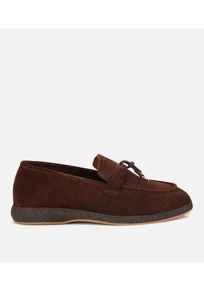 Hotiç Kadın Süet Deri Kahverengi Gold Aksesuarlı Klasik Loafer 01ayh313260a480 Kahverengi
