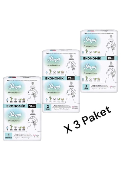 Sleepy Bio Natural Premium Plus+ 1 Normal + 2 Uzun + 3 Gece 3 Lü Set
