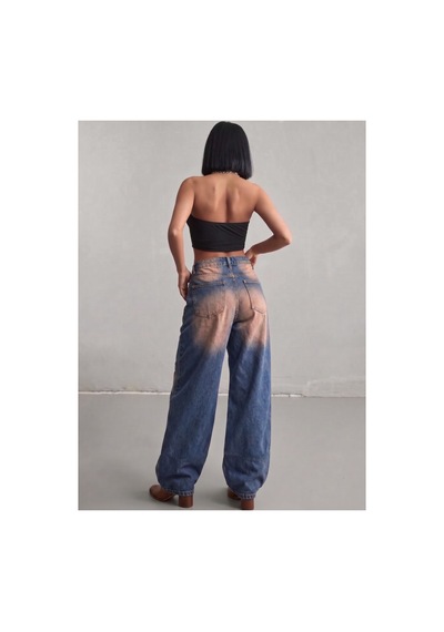 Kene Jeans Bacak Parçalı/nakışlı Kahve Tint İşlemli Baggy Jeans Kahve Tint