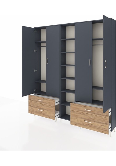 Arges Dolap 12 Raflı 4 Çekmeceli 2 Askılı 220x30x243 Antrasit-antrasit/çam Antrasıt/atlas Çam Arges Dolap 12 Raflı 4 Çekmeceli 2 Askılı 220x30x243 Antrasit-antrasit/çam Antrasıt/atlas Çam