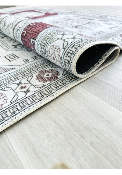 Geometrik Panel Desenli Krem Ve Bordo Etnik Halı - Ar848cr Krem - Bordo