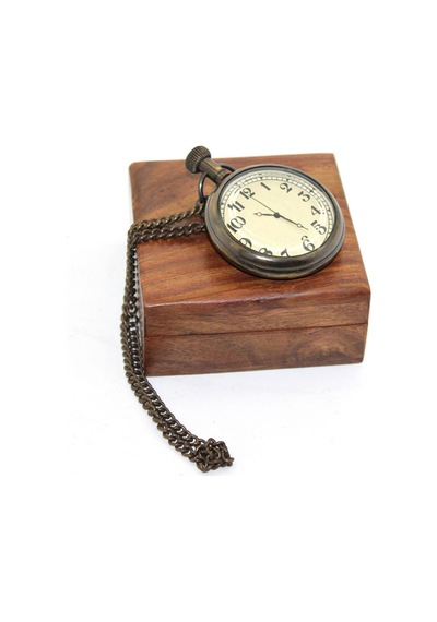 2 Adet Köstekli Cep Saati Ahşap Kutulu Pirinç Gövdeli Pocket Watch