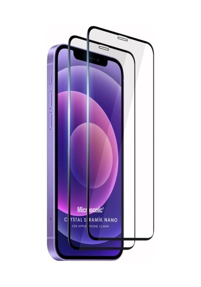 Apple iPhone Uyumlu 12 Mini Crystal Seramik Nano Ekran Koruyucu Siyah 2 Adet