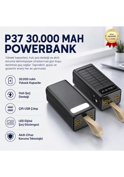 P37 30000 Mah Güneş Enerjili Powerbank, Hızlı Şarj, Çift Usb Çıkışlı, Suya Ve Darbelere Dayanıklı Taşınabilir Şarj Cihazı-1462 BEYAZ P37 30000 Mah Güneş Enerjili Powerbank, Hızlı Şarj, Çift Usb Çıkışlı, Suya Ve Darbelere Dayanıklı Taşınabilir Şarj Cihazı-1462 BEYAZ