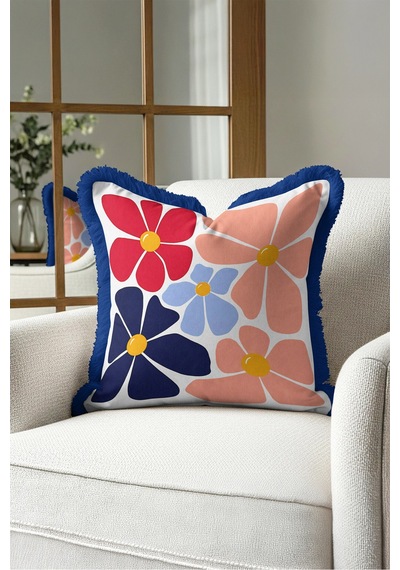 Retro Çiçek Desenli Saçaklı Yastık Kılıfı - Pop Art Floral Modern Lacivert Püsküllü Kırlent Kılıfı Sakin Yörünge Lime Retro Çiçek Desenli Saçaklı Yastık Kılıfı - Pop Art Floral Modern Lacivert Püsküllü Kırlent Kılıfı Sakin Yörünge Lime
