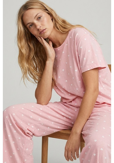 Siyah İnci Pamuklu Örme Pijama Takımı 8025 Somon Beyaz