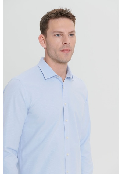 AC&Co / Altınyıldız Classics Erkek Acık Mavı Slim Fit Dar Kesim Klasik Yaka Pamuklu Armürlü Gömlek Acık Mavı Açık Mavi