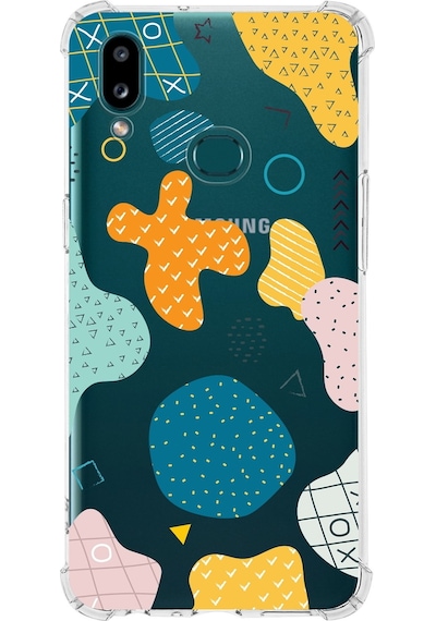 Samsung Galaxy A10s Uyumlu Köşe Korumalı Antişok Kapak Geometrik Şekiller Tasarımlı Şeffaf Kılıf