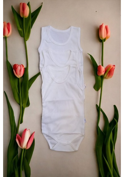Salar Ticaret Bebek Basic Ribana Bisiklet Yaka Fitilli 3lü Atlet Body -krem Krem