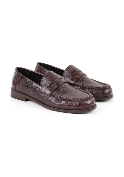 Libero L085.k010 Kroko Desenli Klasik Tpu Taban Kadın Loafer Ayakkabı Kahve