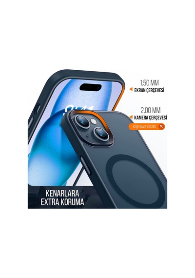 Joko Apple Uyumlu iPhone 15 Kılıf Jota Seri Magsafe Kapak Lacivert
