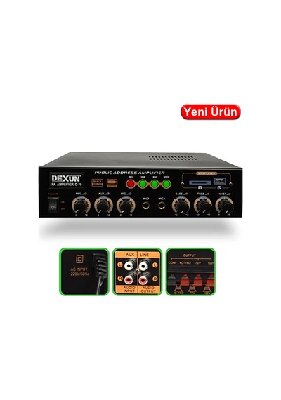 Dexun D-70 70w Usb/sd/aux 2 Mikrofon Girişli Trafolu Stereo Anfi