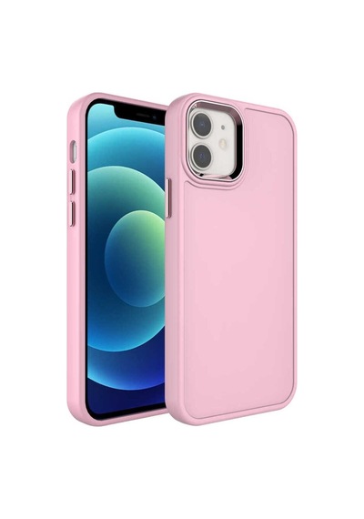 Apple Uyumlu iPhone 11 Metal Çerçeve Ve Buton Tasarımlı Sert Adamaxaksesuar Botox Kapak Pembe Açık