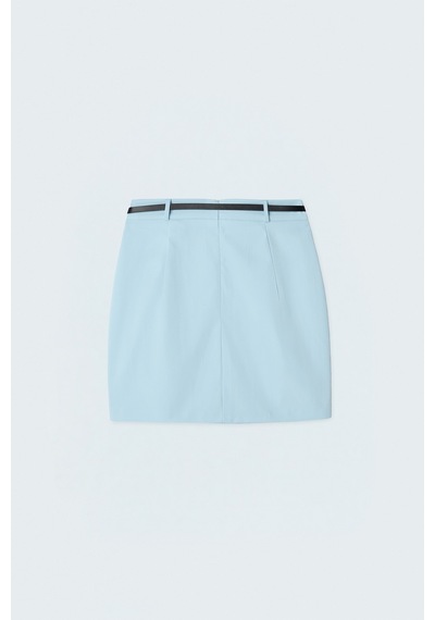 Sateen Keten Görünümlü Mini Etek - Bebe Mavi-137745 Bebe Mavisi