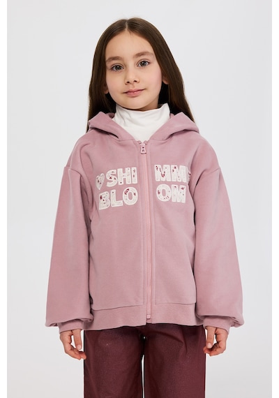 Panço Kız Çocuk Fermuarlı Pudra Sweatshirt Pembe