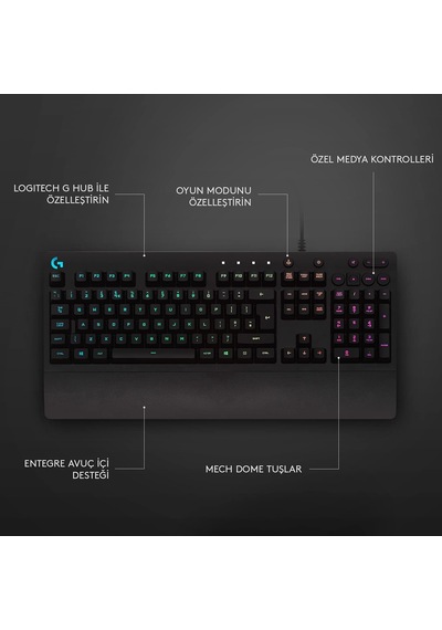 G213 Rgb Kablolu Oyuncu Klavyesi, Lıghtsync Teknolojisi, Sıvı Dökülmesine Dayanıklı, Özel Medya Denetimleri, Tür