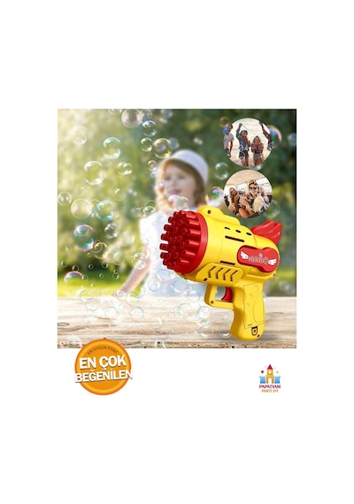 Pilli Bubble Gun - Işıklı Köpük Baloncuk Makinesi Tabancası 29 Delikli - Eğlenceli Çocuk Oyuncağı