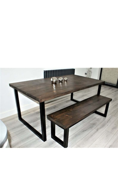 Halevia Metal Ahşap Yemek Masası Ve Bench.