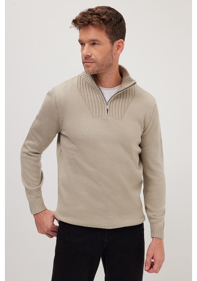 Tudors Erkek 3'lü Paket Zümrüt Yeşili-bordo-yeşil Slim Fit Dar Kesim Fermuarlı Dik Yaka Triko Kazak-41827 Çok Renkli