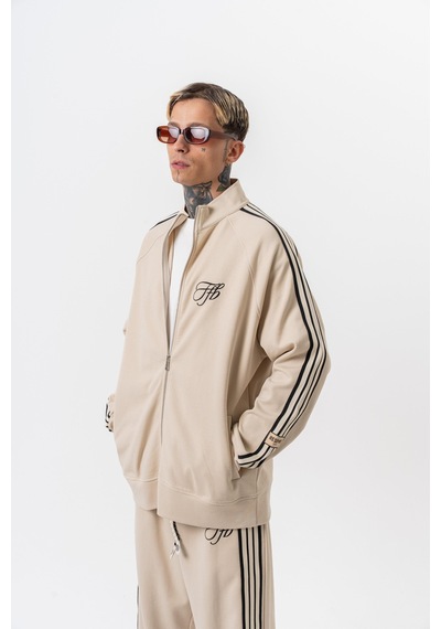 Respire Erkek 3'lü Şerit Detaylı Dik Yaka Doubleface Zip Oversize Sweatshirt Bej