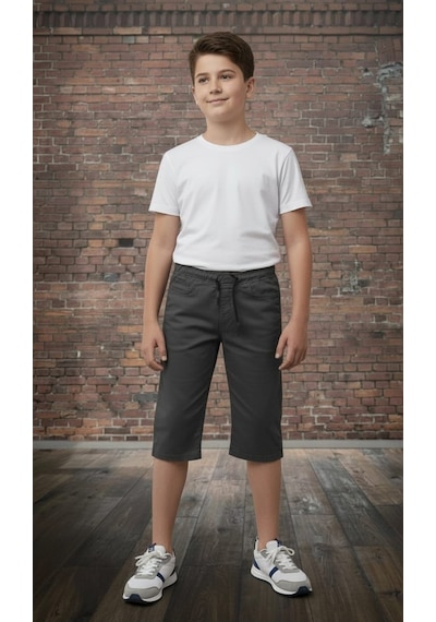 Black Steel Garson Boy Gabardin Kumaş Erkek Kapri Füme