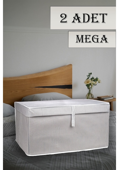 Adarya Home 2 Adet Kapaklı Kutu Hurç 60x40x30 Mega Boy Gri