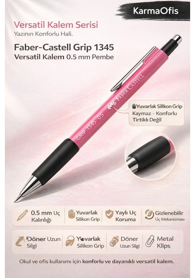 Faber-castell 1345 Versatil Kalem 0.5 Mm Pembe Ergonomik Yuvarlak Mekanik Kalem Pembe
