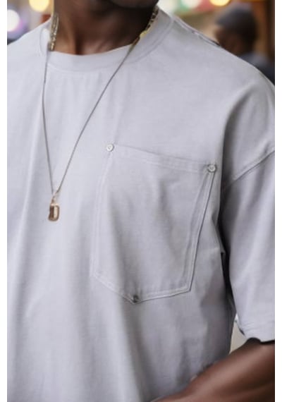 Balenbi Unisex Bisiklet Yaka Oversize Kalıp Penye Tişört 1004 Gri 3 Gri