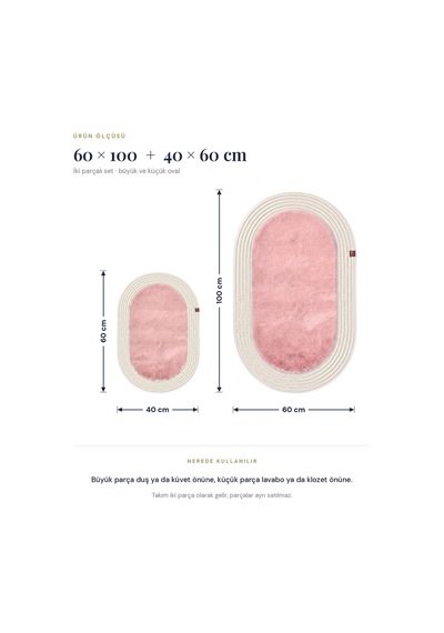 Banyo Paspası Takımı 60x100+40x60 Cm Düz Pembe & Krem