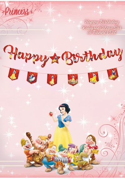 Pamuk Prenses Happy Birthday Kaligrafi Ve Banner Set Tüm Yaşlar