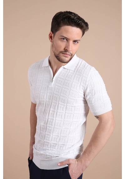 Ferraro Beyaz Polo Yaka Fermuarlı Erkek Pamuk Triko T-Shirt-Beyaz (490417736) Beyaz