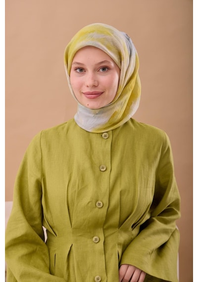 Silk Home Olinda İpek Eşarp 47004-06 Gri, Koyu Yeşil, Sarı, Çağla