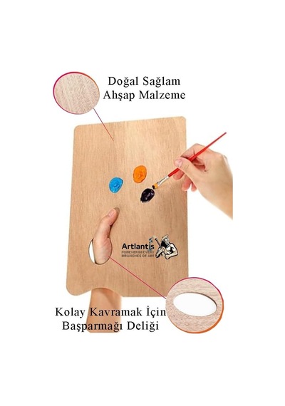 Ahşap Dikdörtgen Palet Naturel 20x30 Cm 1 Adet Orta Boy Ahşap Boya Paleti Resim Boyama Tepsisi Akrilik Guaj Karışt