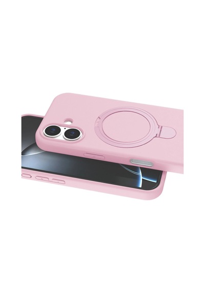 Apple Uyumlu iPhone 16 Regal Magsafe Standlı Kapak Açık Pembe