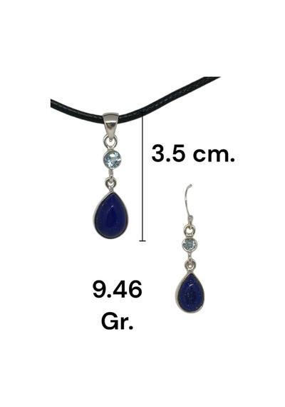 925 Ayar Gümüş Lapis Lazuli Taşlı El İşçiliği Kolye Ucu Ve Küpe Seti