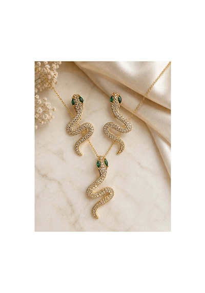 Snek Kolye Küpe Set Gümüş