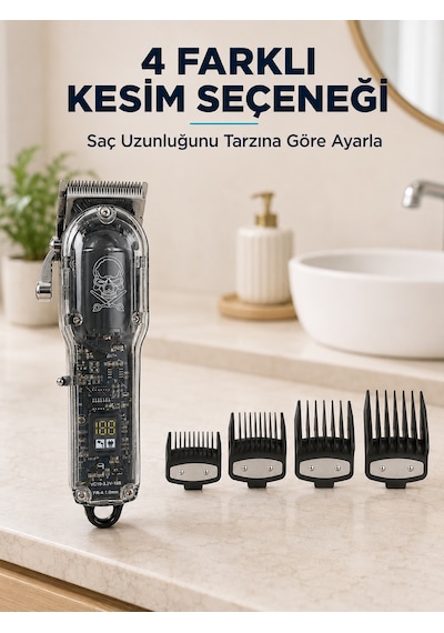 Saç Kesme Ve Tıraş Makinesi 4 Kılavuz Taraklı Ayarlanabilir Bıçaklı Lcd Ekranlı Şarj Edilebilir Profesyonel Ta 1 - 2 Saat
