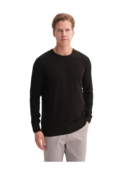 Cazador Slim Fit Soft Touch Basic Bisiklet Yaka Kazak-33155 Siyah
