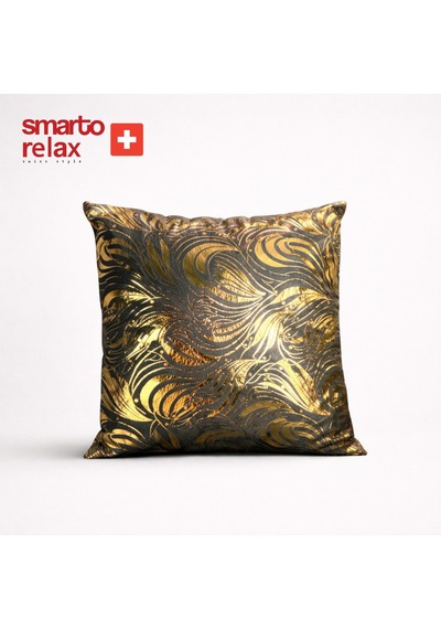 Smarto Relax Dolgulu Kırlent Antibakteriyel Desenli Dekoratif 45x45 Cm Siyah - Altın