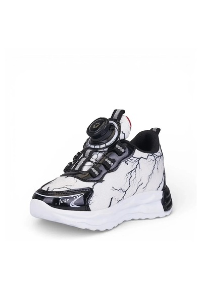 Zacoz Erkek Çocuk Akıllı Bağcıklı Ateş Desenli Spor Sneaker Ayakkabı Siyah Beyaz